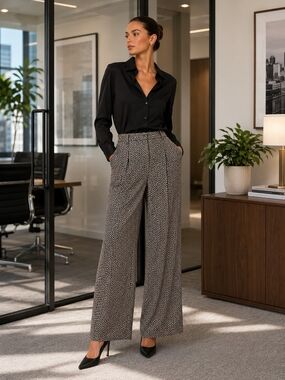 Wide-Leg Printed Palazzo Pants - Black/Cream